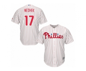 Youth Majestic Philadelphia Phillies #17 Pat Neshek Replica White Red Strip Home Cool Base MLB Jersey