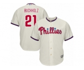 Youth Majestic Philadelphia Phillies #21 Clay Buchholz Replica Cream Alternate Cool Base MLB Jersey