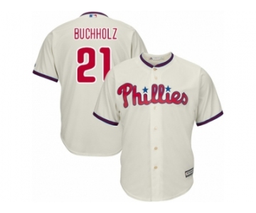 Youth Majestic Philadelphia Phillies #21 Clay Buchholz Replica Cream Alternate Cool Base MLB Jersey