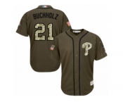 Youth Majestic Philadelphia Phillies #21 Clay Buchholz Replica Green Salute to Service MLB Jersey