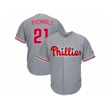 Youth Majestic Philadelphia Phillies #21 Clay Buchholz Replica Grey Road Cool Base MLB Jersey