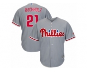 Youth Majestic Philadelphia Phillies #21 Clay Buchholz Replica Grey Road Cool Base MLB Jersey