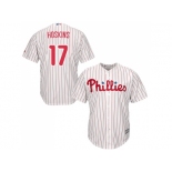 Youth Philadelphia Phillies #17 Rhys Hoskins White(Red Strip) Cool Base Stitched MLB Jersey