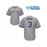 Youth Majestic New York Yankees #3 Babe Ruth Authentic Grey Road MLB Jersey