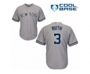 Youth Majestic New York Yankees #3 Babe Ruth Authentic Grey Road MLB Jersey