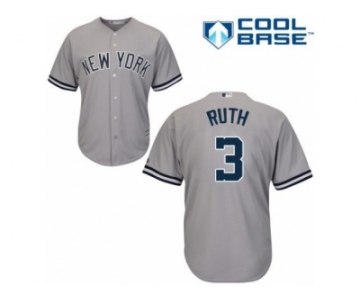 Youth Majestic New York Yankees #3 Babe Ruth Authentic Grey Road MLB Jersey