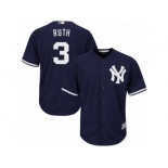 Youth Majestic New York Yankees #3 Babe Ruth Authentic Navy Blue Alternate MLB Jersey