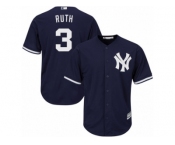 Youth Majestic New York Yankees #3 Babe Ruth Authentic Navy Blue Alternate MLB Jersey