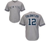 Youth New York Yankees #12 Troy Tulowitzki Authentic Grey Road Baseball Jersey