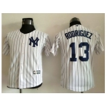 Youth New York Yankees #13 Alex Rodriguez White Name Back Stitched Baseball Jersey