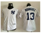 Youth New York Yankees #13 Alex Rodriguez White Name Back Stitched Baseball Jersey