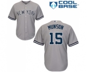 Youth New York Yankees #15 Thurman Munson Authentic Grey Road Baseball Jersey