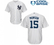 Youth New York Yankees #15 Thurman Munson Authentic White Home Baseball Jersey