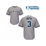 Youth New York Yankees #3 Babe Ruth Grey Cool Base Stitched MLB Jersey