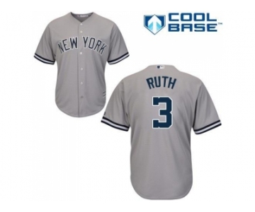 Youth New York Yankees #3 Babe Ruth Grey Cool Base Stitched MLB Jersey