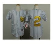 Youth mlb jerseys new york yankees #2 jeter white[number golden][black strip]