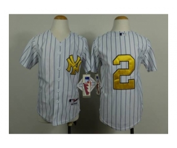 Youth mlb jerseys new york yankees #2 jeter white[number golden][black strip]