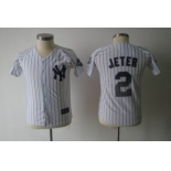 youth mlb jerseys new york yankees #2 jeter white(black strip)[3000 hits patch]带名有水印