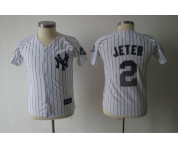 youth mlb jerseys new york yankees #2 jeter white(black strip)[3000 hits patch]带名有水印