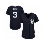 Women Majestic New York Yankees #3 Babe Ruth Authentic Navy Blue Alternate MLB Jersey