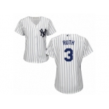 Women Majestic New York Yankees #3 Babe Ruth Authentic White Home MLB Jersey