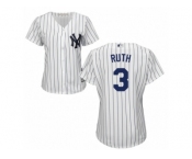 Women Majestic New York Yankees #3 Babe Ruth Authentic White Home MLB Jersey