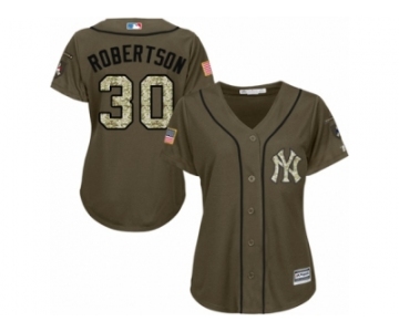 Women Majestic New York Yankees #30 David Robertson Authentic Green Salute to Service MLB Jersey