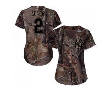 Women New York Yankees #2 Derek Jeter Camo Realtree Collection Cool Base Stitched MLB Jersey