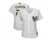 Women New York Yankees #27 Giancarlo Stanton White Strip 2018 Memorial Day Cool Base Stitched MLB Jersey