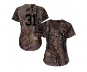 Women New York Yankees #31 Aaron Hicks Camo Realtree Collection Cool Base Stitched MLB Jersey