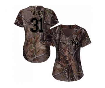 Women New York Yankees #31 Aaron Hicks Camo Realtree Collection Cool Base Stitched MLB Jersey