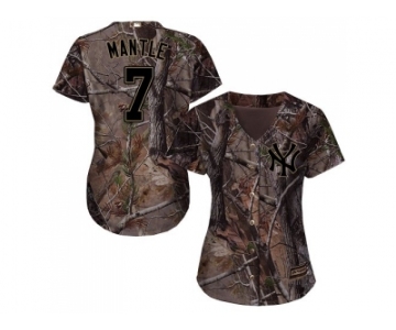 Women New York Yankees #7 Mickey Mantle Camo Realtree Collection Cool Base Stitched MLB Jersey