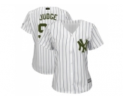 Women New York Yankees #99 Aaron Judge White Strip 2018 Memorial Day Cool Base Stitched MLB Jersey