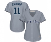 Women's Majestic New York Yankees #11 Brett Gardner Authentic Grey Road MLB Jersey