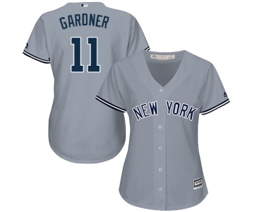 Women's Majestic New York Yankees #11 Brett Gardner Authentic Grey Road MLB Jersey