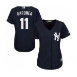 Women's Majestic New York Yankees #11 Brett Gardner Authentic Navy Blue Alternate MLB Jersey