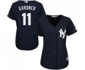 Women's Majestic New York Yankees #11 Brett Gardner Authentic Navy Blue Alternate MLB Jersey