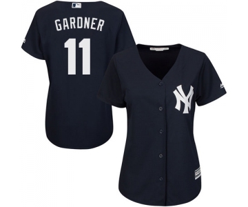 Women's Majestic New York Yankees #11 Brett Gardner Authentic Navy Blue Alternate MLB Jersey