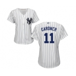 Women's Majestic New York Yankees #11 Brett Gardner Authentic White Home MLB Jersey