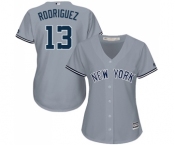 Women's Majestic New York Yankees #13 Alex Rodriguez Authentic Grey Road MLB Jersey