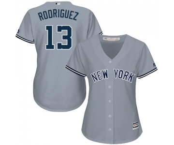 Women's Majestic New York Yankees #13 Alex Rodriguez Authentic Grey Road MLB Jersey