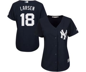 Women's Majestic New York Yankees #18 Don Larsen Authentic Navy Blue Alternate MLB Jersey