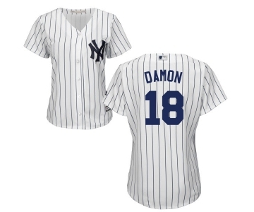 Women's Majestic New York Yankees #18 Johnny Damon Authentic White Home MLB Jersey