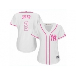 Women's Majestic New York Yankees #2 Derek Jeter Authentic White Fashion Cool Base MLB Jersey