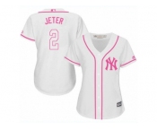 Women's Majestic New York Yankees #2 Derek Jeter Authentic White Fashion Cool Base MLB Jersey