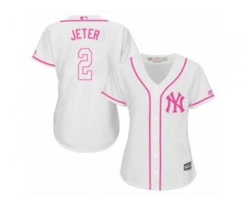 Women's Majestic New York Yankees #2 Derek Jeter Authentic White Fashion Cool Base MLB Jersey