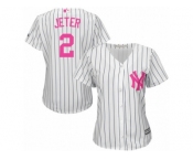 Women's Majestic New York Yankees #2 Derek Jeter Authentic White Mother's Day Cool Base MLB Jersey