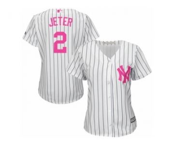 Women's Majestic New York Yankees #2 Derek Jeter Authentic White Mother's Day Cool Base MLB Jersey