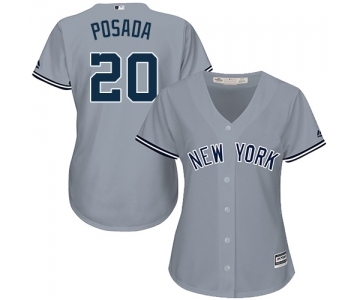 Women's Majestic New York Yankees #20 Jorge Posada Authentic Grey Road MLB Jersey