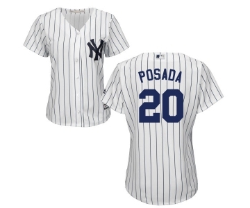 Women's Majestic New York Yankees #20 Jorge Posada Authentic White Home MLB Jersey